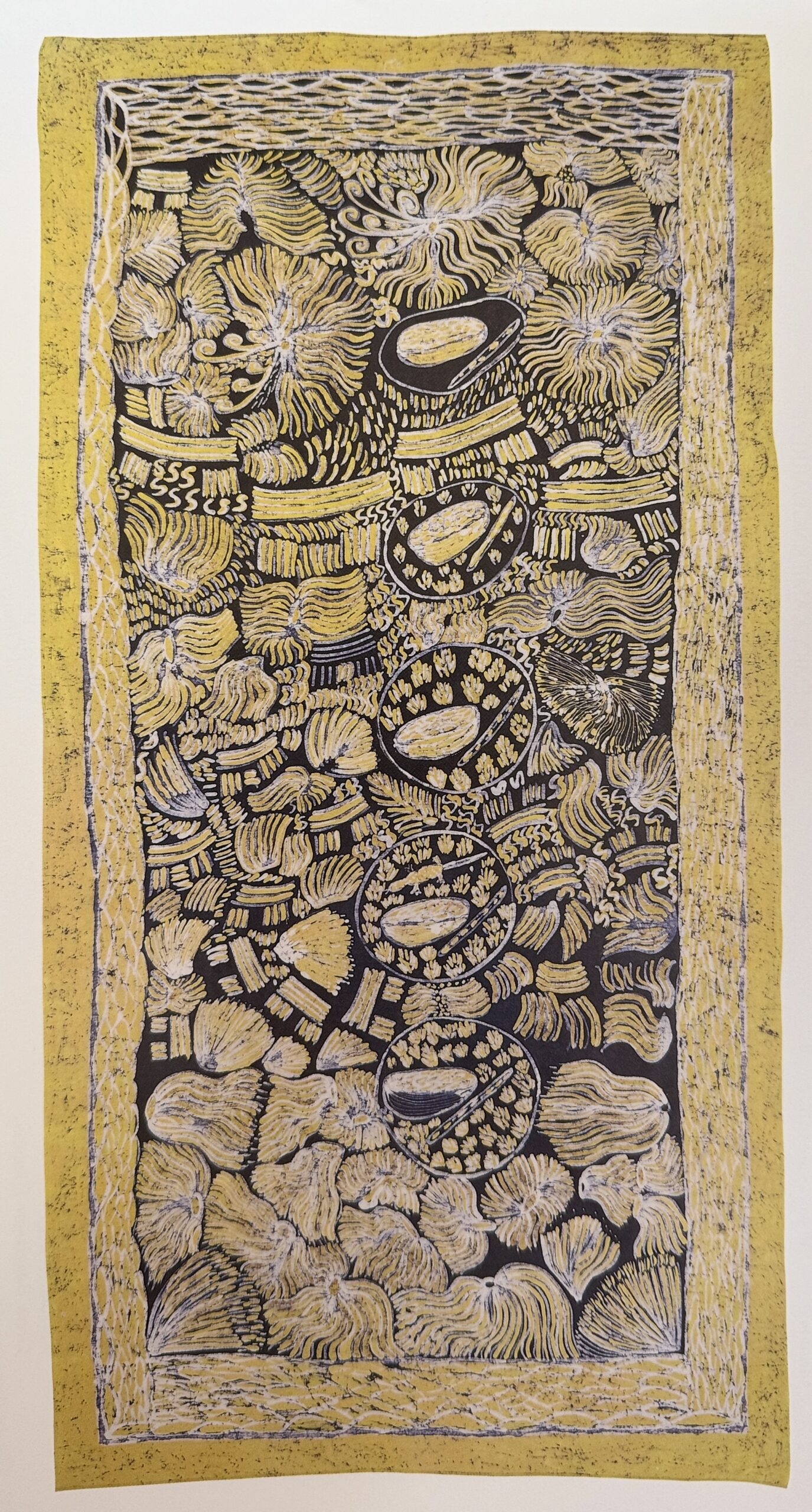 artwork by Colleen Lewis Kngwarreye called Green Budgerigar Dreaming