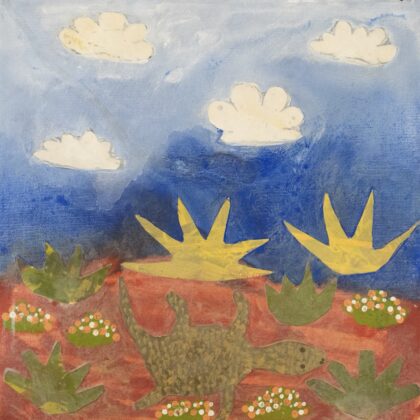 Edie Kemarre Holmes - Arratherrk (Bush Flowers) with Lizard - Painting - Edie Kemarre Holmes