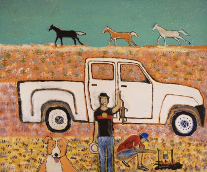 Kelvin Kemarre Ladd - Three Wild Horses - Painting - Kelvin Kemarre Ladd
