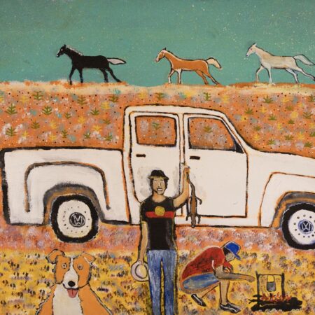 Kelvin Kemarre Ladd - Three Wild Horses - Painting - Kelvin Kemarre Ladd