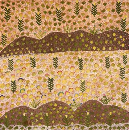 Nancy Pitjara Frank - Artna Areyawarr Kwen Apwert (Bush Medicine Under Rocks) - Painting - Nancy Pitjara Frank