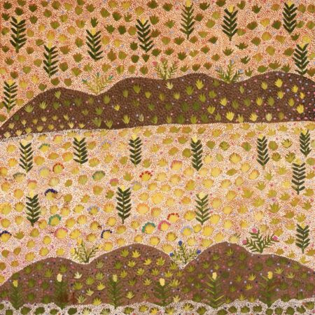 Nancy Pitjara Frank - Artna Areyawarr Kwen Apwert (Bush Medicine Under Rocks) - Painting - Nancy Pitjara Frank