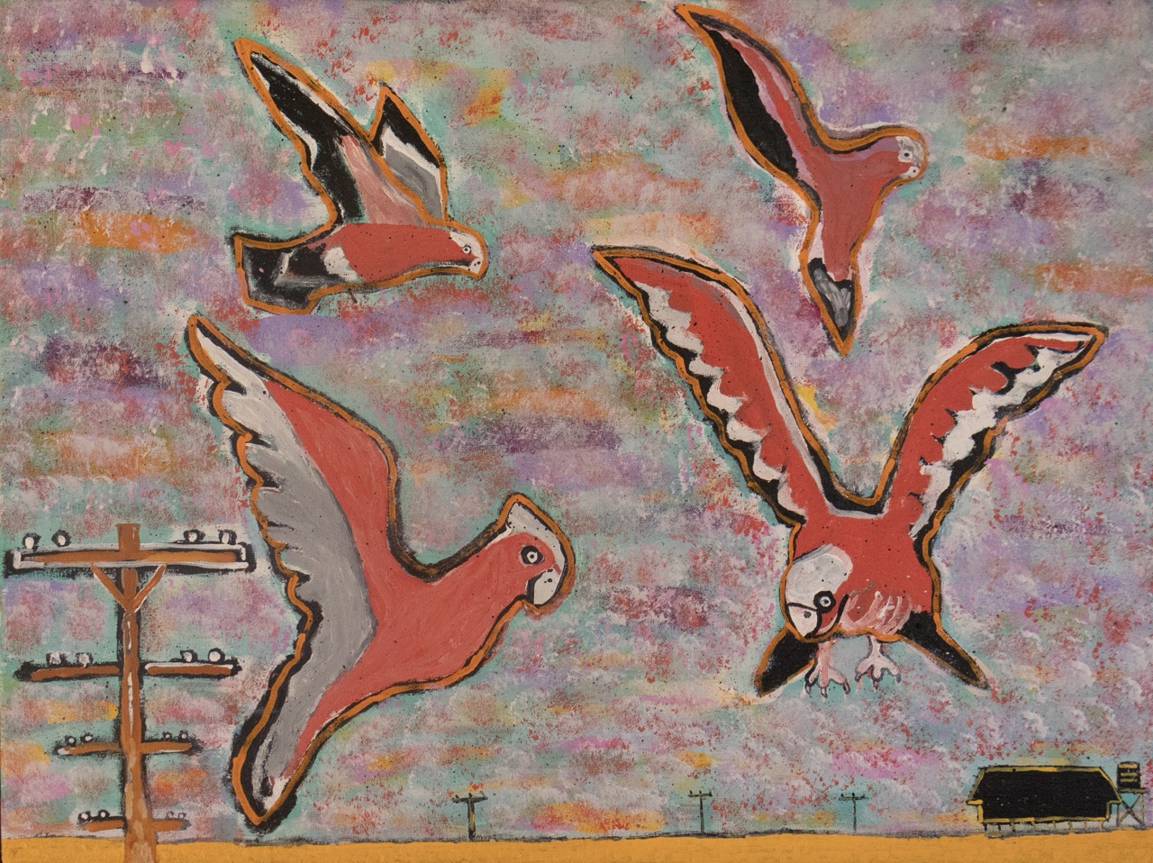 Kelvin Kemarre Ladd - Ilenty (Galahs) - Painting - Kelvin Kemarre Ladd